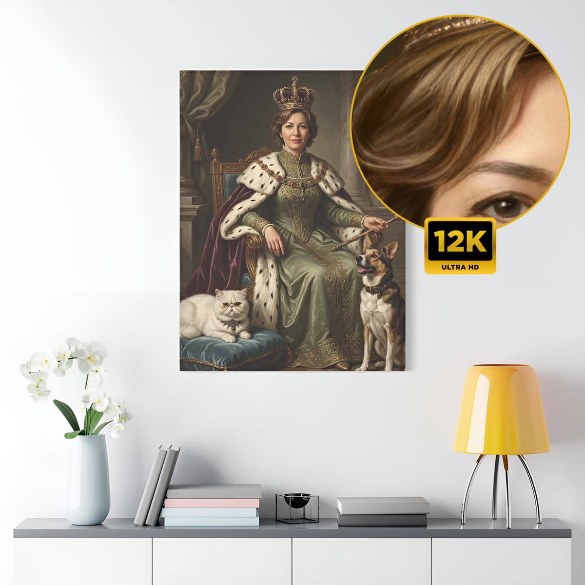 Turn Royal canvas mockup — a premium AI portrait print on museum-quality canvas