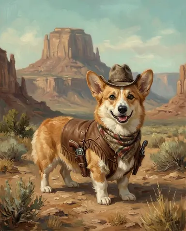Sample cowboy portrait of a corgi