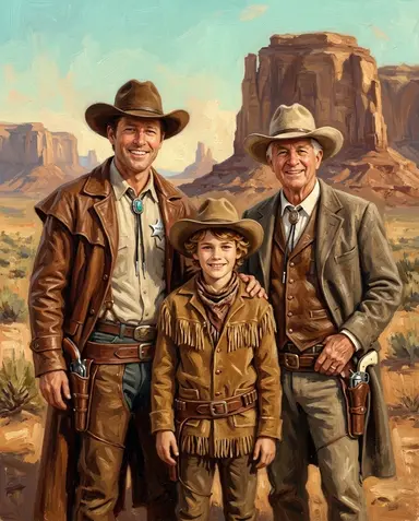 Sample cowboy portrait of a grandfather, father, and son