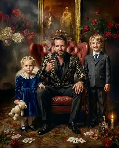 Sample godfather portrait of a father, daughter, and son