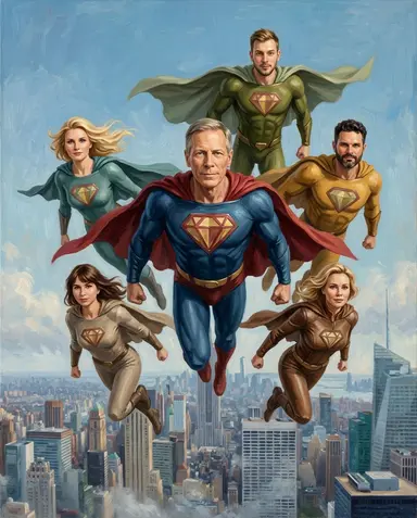 Sample superhero portrait of 6 people