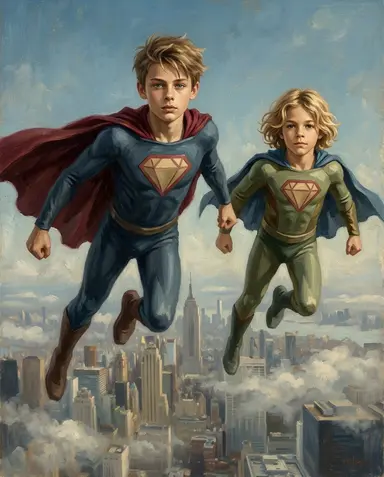 Sample superhero portrait of two brothers